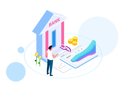 通过财务等轴测图将账户与银行联系起来(Connect Account with Bank by Finance Isometric Illustration)