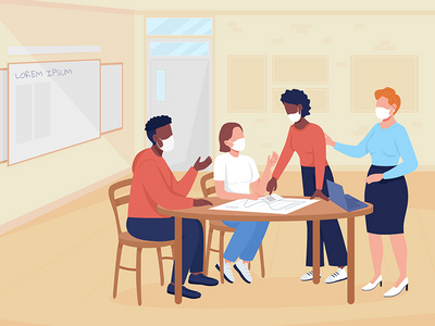 在 covid 大学平面彩色矢量插图之后(After covid university flat color vector illustration)