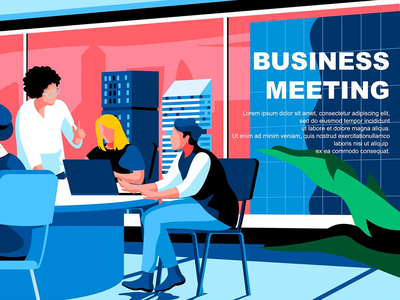 商务会议平面概念登陆页面标题(Business Meeting Flat Concept Landing Page Header)