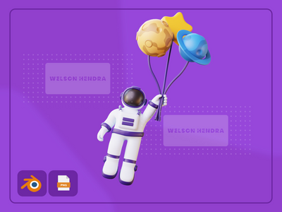 宇航员与行星气球飞行-太空 3D 插图包(Astronaut flying with planet balloon - Space 3D Illustration Pack)