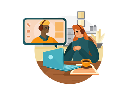 女商人戴耳机听候选人回答(Businesswoman wear headphones listen to candidate answers)