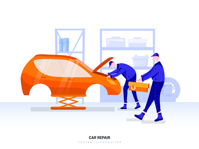 汽车维修矢量图(Car Repair Vector Illustration)