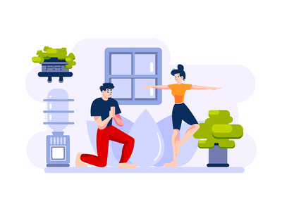 一男一女正在练习瑜伽。(A man and woman are on yoga practice.)