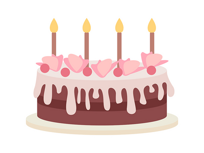 带装饰半平面彩色矢量对象的生日蛋糕(Birthday cake with decorations semi flat color vector object)