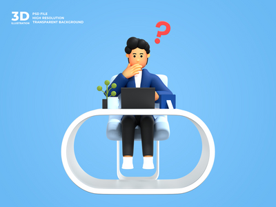 使用笔记本电脑自由职业者工作的 3d 男性角色(3d male character working using laptop freelancer)