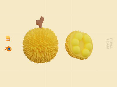 可爱的 3D 水果插画包 - 榴莲（正面）(Cute 3D Fruit Illustration Pack - Durian (front))