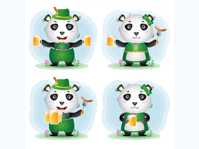 一对可爱的熊猫夫妇，穿着传统的慕尼黑啤酒节礼服(a cute panda couple with traditional oktoberfest dress)