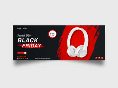 黑色星期五销售社交媒体横幅和 Facebook 封面设计模板(Black Friday Sale Social Media Banner & Facebook Cover Design Template)