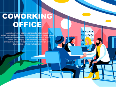 联合办公平面概念登陆页面标题(Coworking Office Flat Concept Landing Page Header)