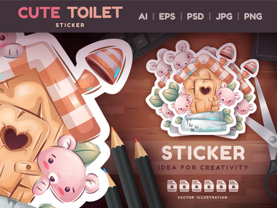 幼稚卡通人物可爱马桶 | 天天要闻漂亮的动物插图 PNG(Childish Cartoon Character Cute Toilet | Pretty Animal Illustration PNG)