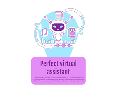 助理 bot 海报平面轮廓矢量模板(Assistant bot poster flat silhouette vector template)