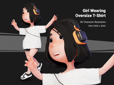 3D 可爱女孩插画(3D cute girl illustration)