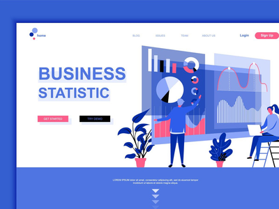 业务统计平面登陆页面模板(Business Statistic Flat Landing Page Template)