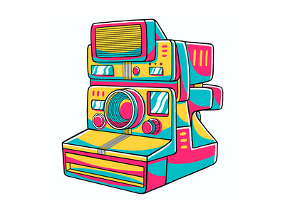 90 年代的氛围-宝丽来相机矢量图(90's Vibe - Polaroid Camera Vector Illustration)