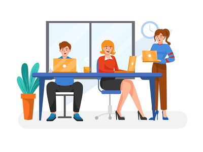 在办公室工作的商务人士矢量插图概念(Business people working in office Vector Illustration concept)