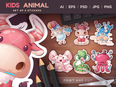 可爱的动物捆绑卡通人物剪贴画PNG剪贴画(Cute Animals Bundle, Cartoon Character Clipart PNG)