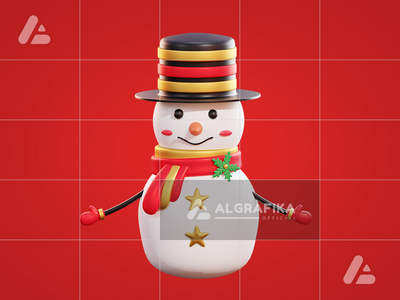 3d 戴着黑帽子的圣诞雪人(3d christmas snowman wearing black hat)