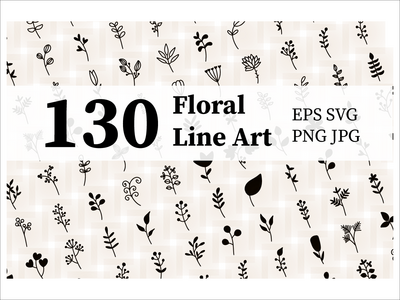 130花卉线条艺术(130 Floral Line Art)
