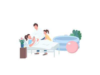 儿童分娩平面彩色矢量不露面人物(Child delivery flat color vector faceless character)