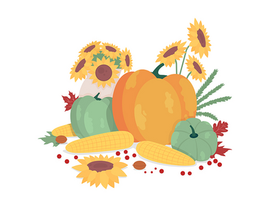 秋季收获半平面彩色矢量对象(Autumnal harvest semi flat color vector objects)