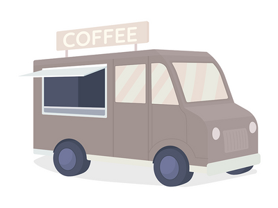 咖啡卡车半平面彩色矢量对象(Coffee truck semi flat color vector object)