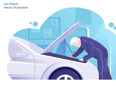 汽车维修-矢量图(Car Repair - Vector Illustration)