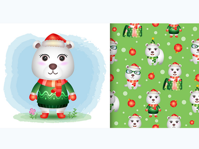 带有可爱北极熊圣诞人物的图画书(coloring book with a cute polar bear christmas characters)