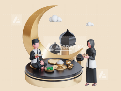 斋月贾巴尔的 3D 人物插图(3D Character Illustration Ramadan Kareem)