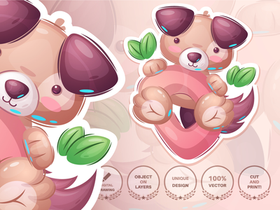 卡通人物动物宠物狗-无缝模式(Cartoon character animal pet dog- seamless pattern)