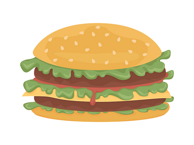 汉堡半平面颜色矢量对象(Burger semi flat color vector object)