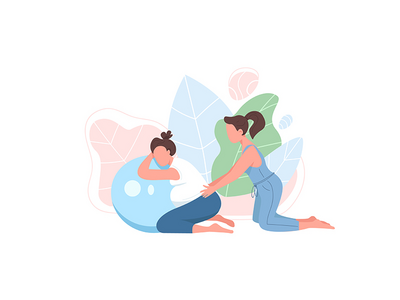 带有孕妇平面彩色矢量不露面人物的教练(Coach with pregnant woman flat color vector faceless character)
