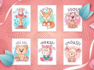 可爱的卡通人物集动物(Adorable Cartoon Character Set Animal)