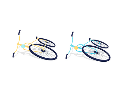 躺在地面上的自行车半平面彩色矢量对象集(Bicycles lying on ground semi flat color vector objects set)