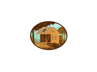 Cajun House 和 Gator 椭圆 WPA 复古(Cajun House and Gator Oval WPA Retro)