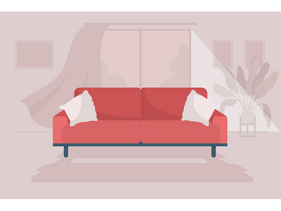 舒适的客厅平面彩色矢量图(Cozy living room flat color vector illustration)