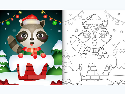 为在烟囱里有一只可爱浣熊的孩子着色(coloring for kids with a cute raccoon in chimney)