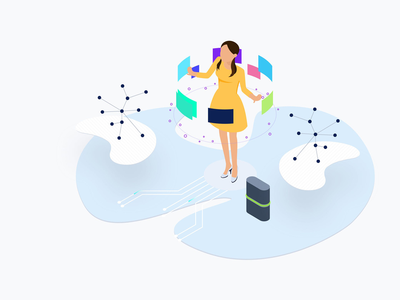 区块链平台 AR 实验室等距图(Blockchain Platform AR Lab Isometric Illustration)