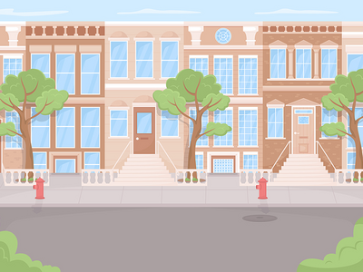 公寓楼外部平面彩色矢量图(Apartment building exterior flat color vector illustration)