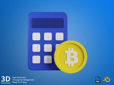 比特币计算器-加密货币挖掘 3D 插图(Bitcoin Calculator - Cryptocurrency Mining 3D Illustration)