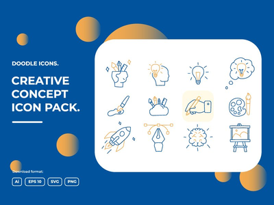 创意涂鸦插图图标集(creativity doodle illustrations icon set)