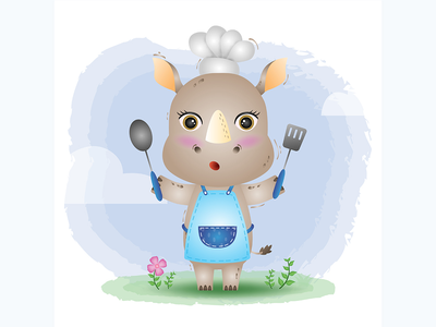 一个可爱的小犀牛厨师(a cute little rhino chef)
