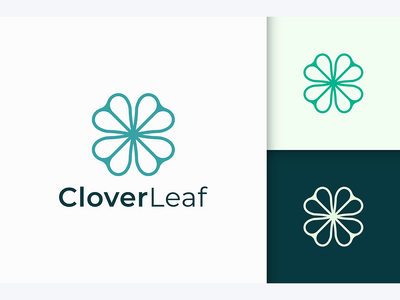 三叶草标志线和爱的形状(Clover Logo in Line and Love Shape)