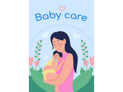 婴儿护理海报平面矢量模板(Baby care poster flat vector template)