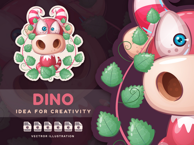 卡通人物动物怪物恐龙 - 贴纸(Cartoon Character Animal Monster Dino - Sticker)