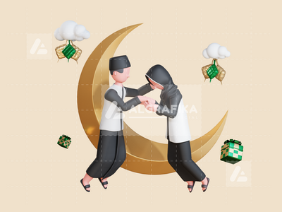 斋月贾巴尔的 3D 人物插图(3D Character Illustration Ramadan Kareem)