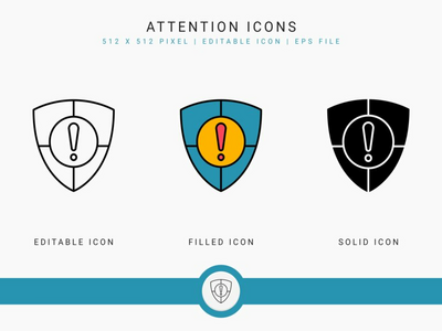 注意图标设置矢量图和实线图标线条样式(Attention icons set vector illustration with solid icon line style)
