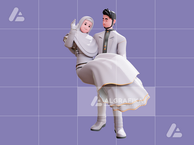 3d 婚礼情侣人物插图(3d wedding couple character illustration)