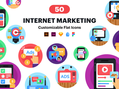 50平互联网营销图标(50 flat Internet Marketing Icon)