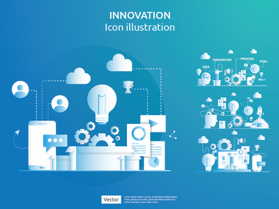 4 项矢量图标说明创意创新过程(4 items vector Icon Illustration of idea innovation process)