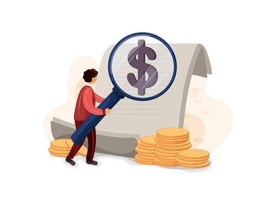 商人通过放大镜看美元(Businessman looking on dollar through magnifying glass)